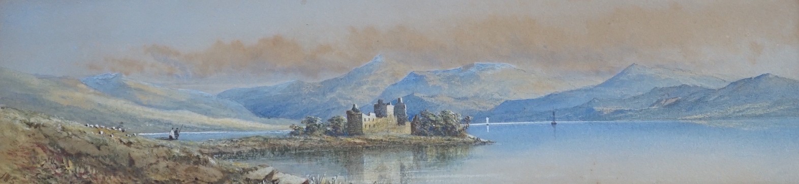 JWS 1868, watercolour, Loch Awe, initialled and dated, 10 x 40cm